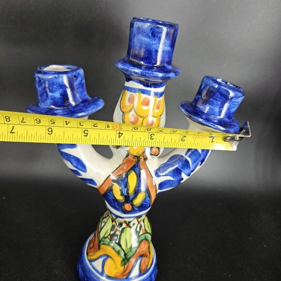 Vintage T. Ruth Talavera Pottery Candelabra 3 Arm Hand Painted Mexican Folk Art - Picture 12 of 13